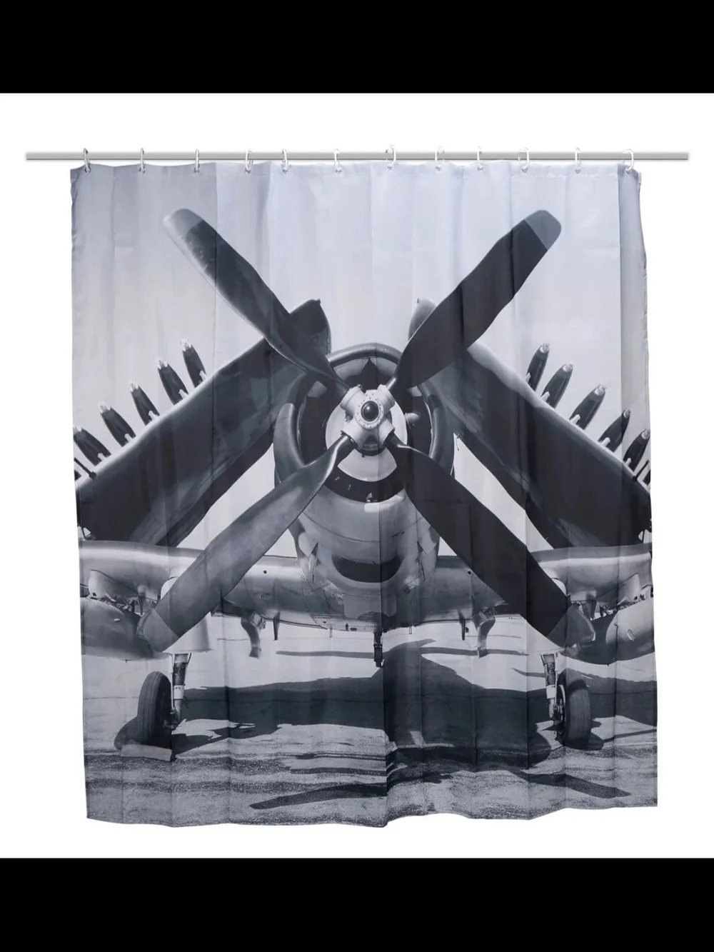 Monochrome Vintage Propeller Shower Curtain - Gray